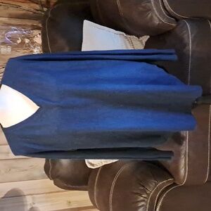 Joh Blue Cashmere Blend V-Neck Sweater Rounded Hem Size XL Oversized